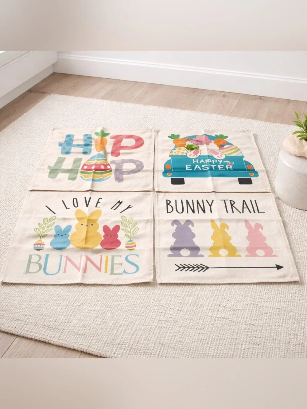 🤑Easter Bunny Pillow Covers 20x20- Pastel Multicolor Set Of 4. New.